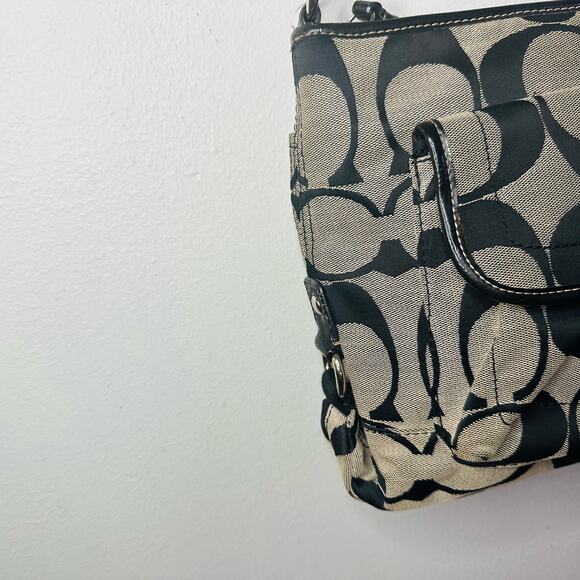 COACH Black Grey C Monogramed Shoulder Purse Crossbody Hand Bag - Picture 7 of 13